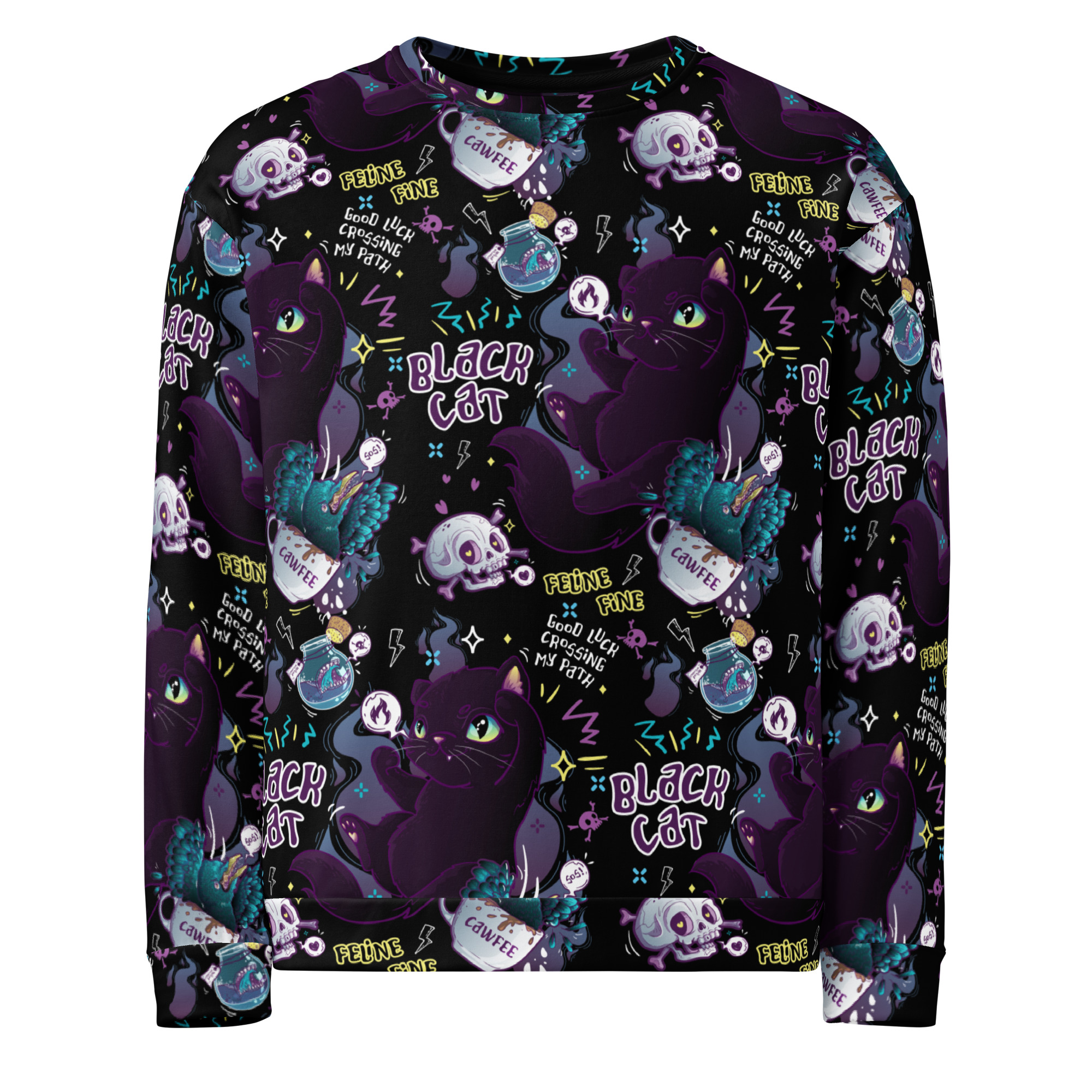Black Cat Pattern Sweatshirt - Image 9