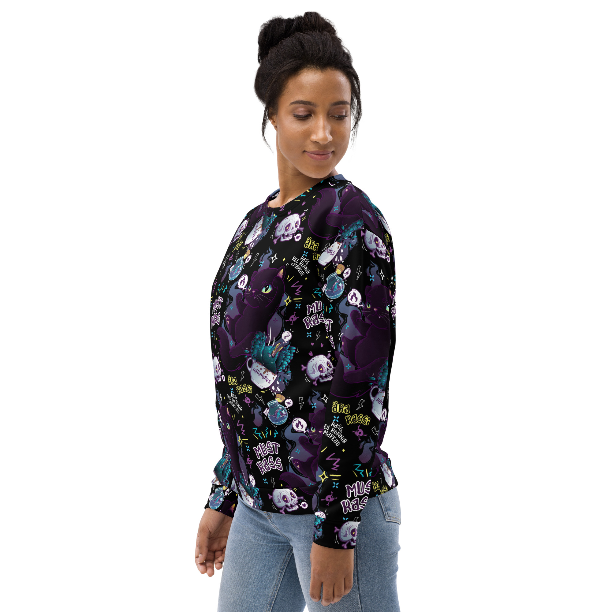 Black Cat Pattern Sweatshirt - Image 5