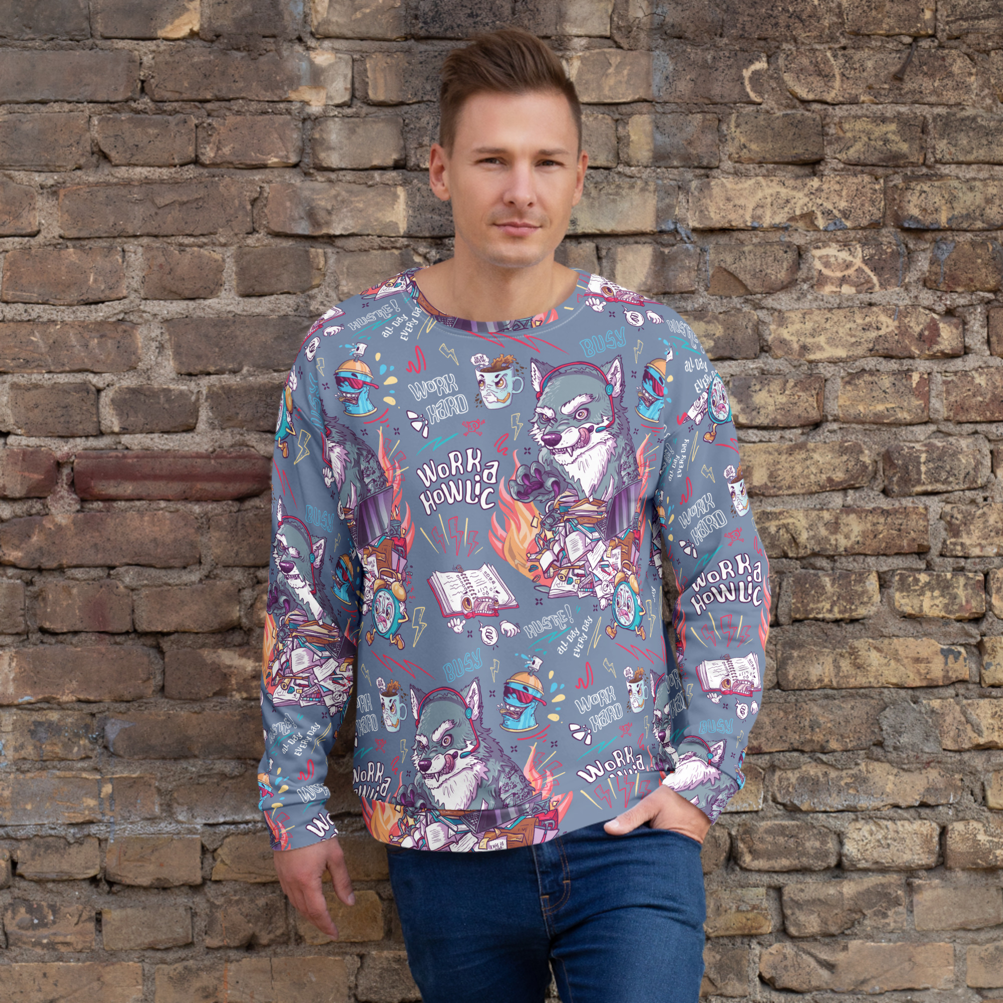 Workaholic Pattern Sweatshirt - Image 12