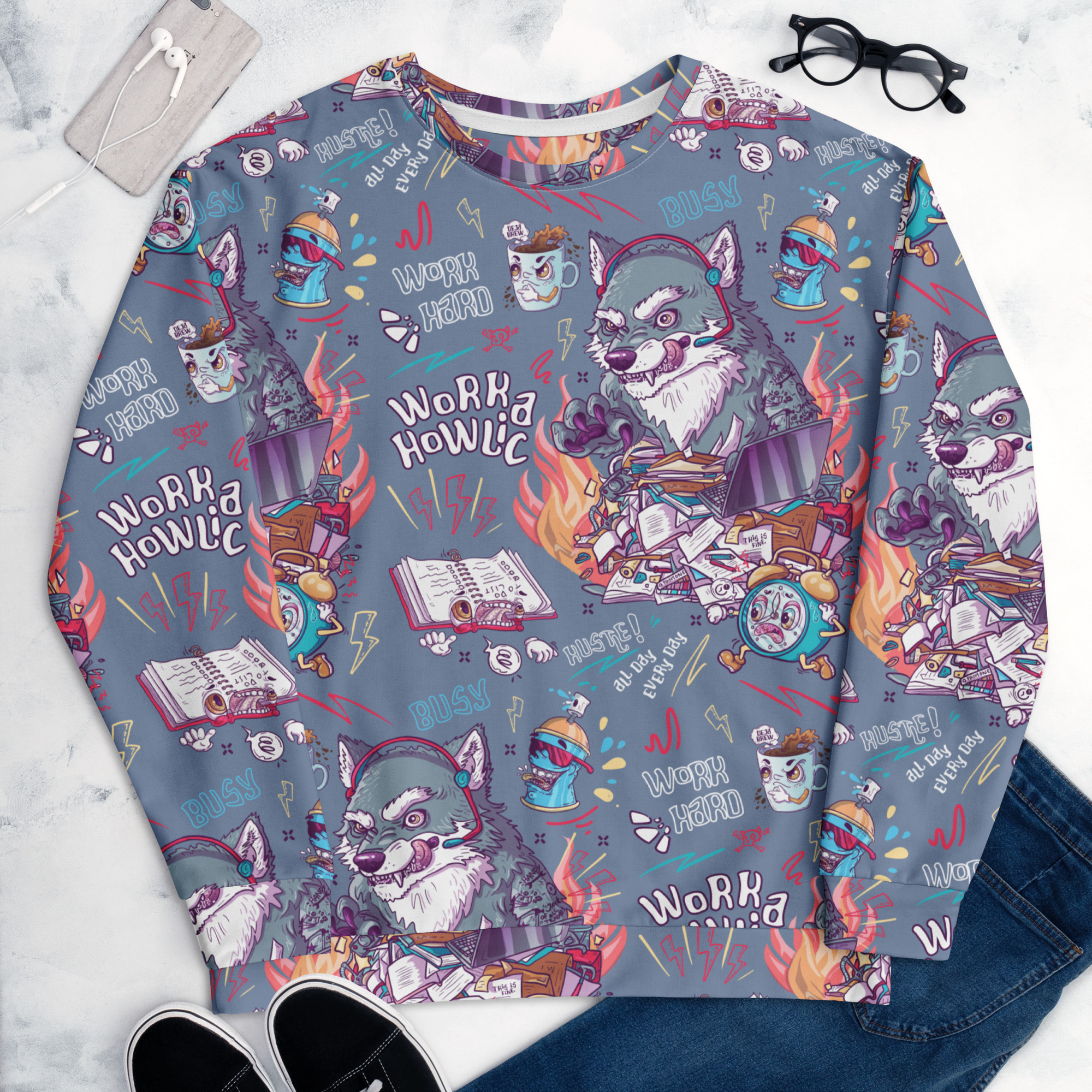 Workaholic Pattern Sweatshirt - Image 7